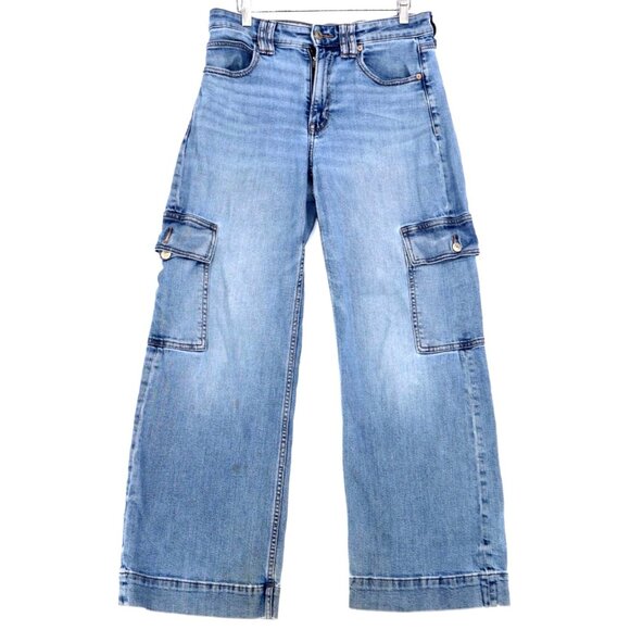 American Eagle Super High Rise Baggy Wide Leg Jeans Short Cargo Y2K Soft Girl - Picture 1 of 14
